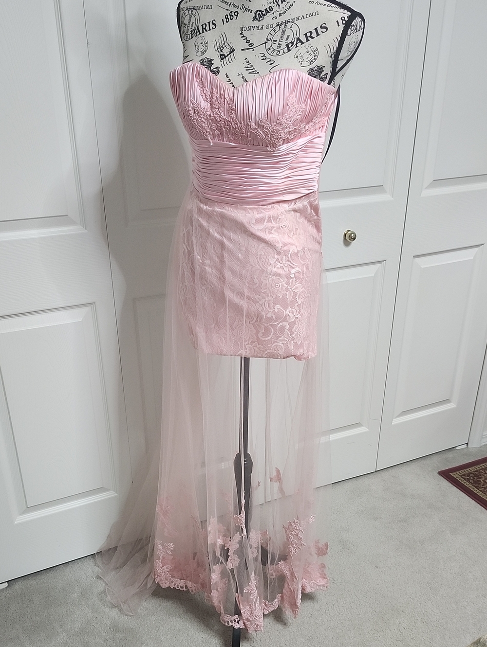 Alyce Paris Strapless Blush Pink Lace & Tulle High-Low Gown